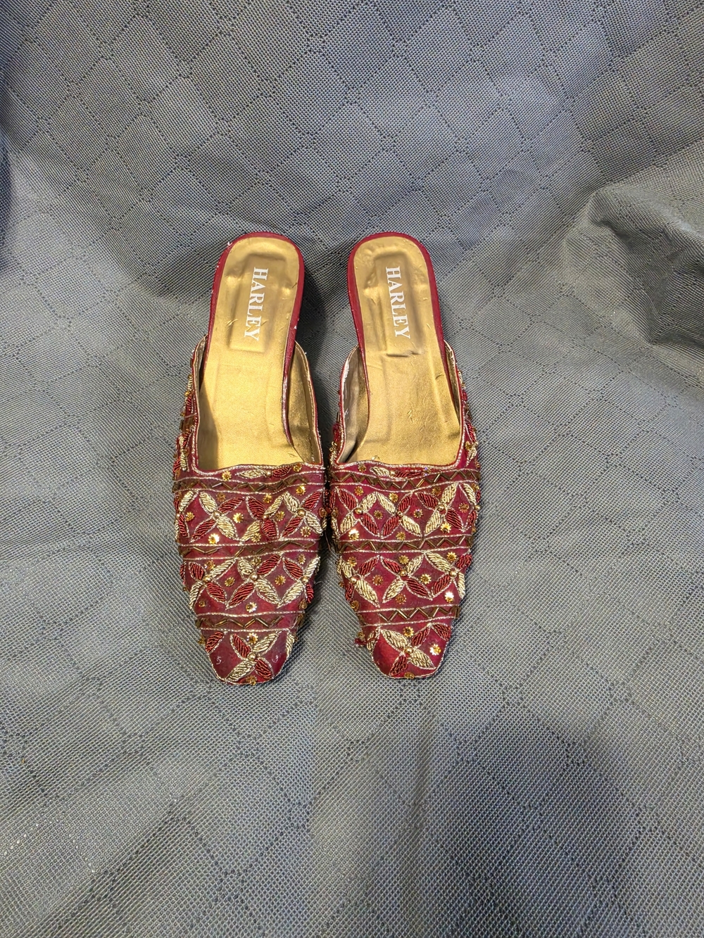 🟢 Red Embellished Women's Mules